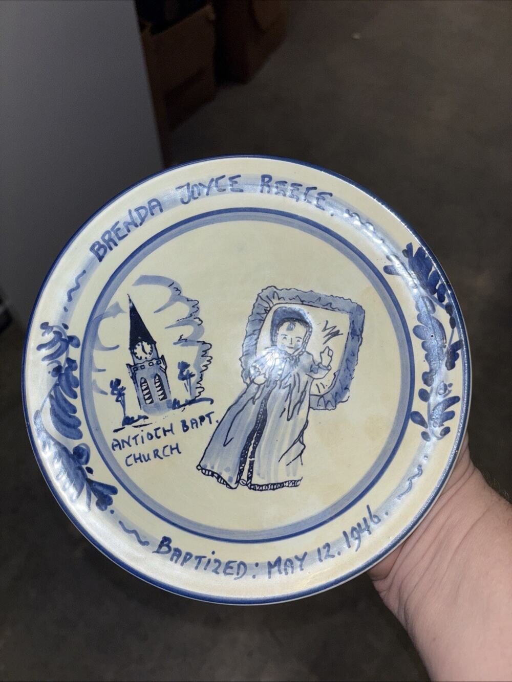 Delfts Hand Painted Plate Vintage Baptism Antioch Church Plate Numbered 8 Inch